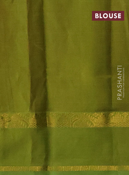 Silk cotton saree maroon and light green with plain body and rettapet zari woven border