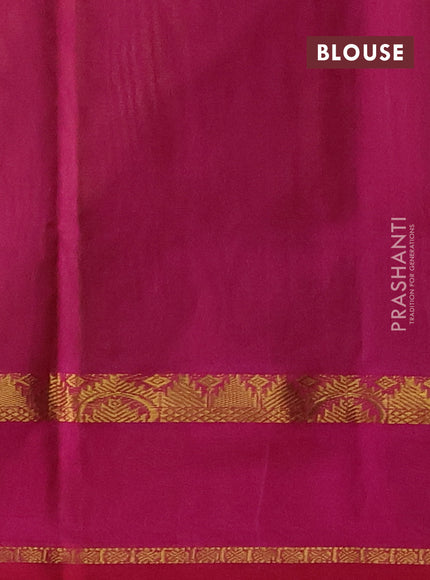 Silk cotton saree light green and pink with plain body and rettapet zari woven border
