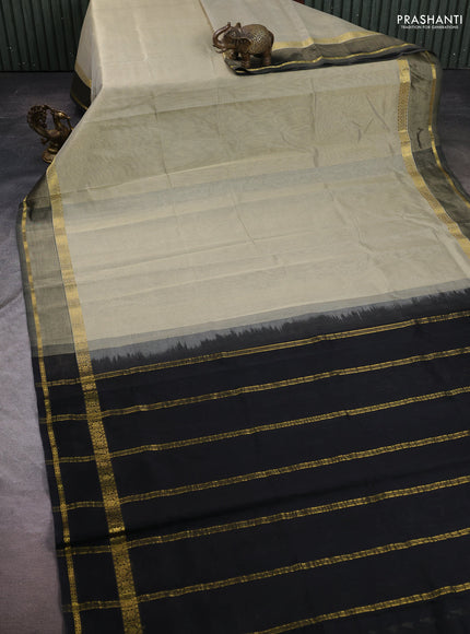 Silk cotton saree beige and black with plain body and rettapet zari woven border