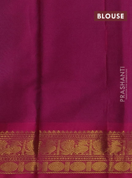 Silk cotton saree dual shade of teal bluish green and magenta pink with plain body and zari woven border