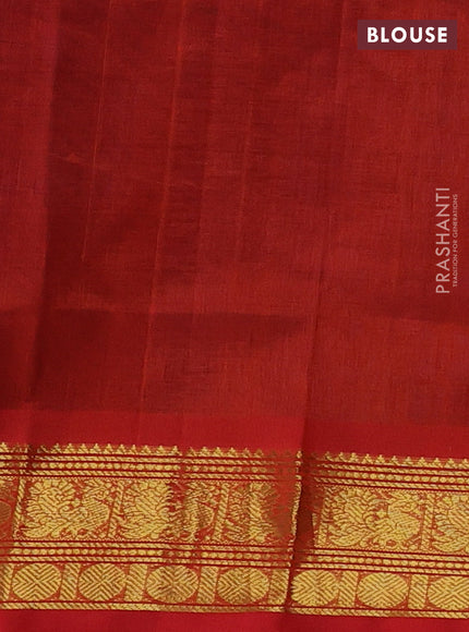 Silk cotton saree cs blue and rustic orange with plain body and zari woven border
