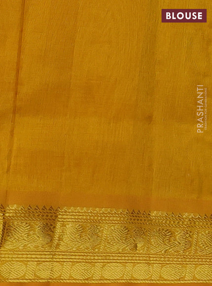Silk cotton saree deep coffee brown and mango yellow with plain body and zari woven border