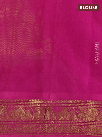 Silk cotton saree lime green and pink with plain body and zari woven border