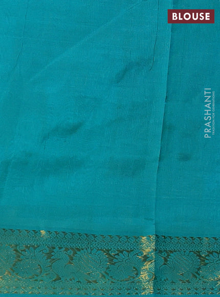 Silk cotton saree deep violet and teal blue with plain body and zari woven border