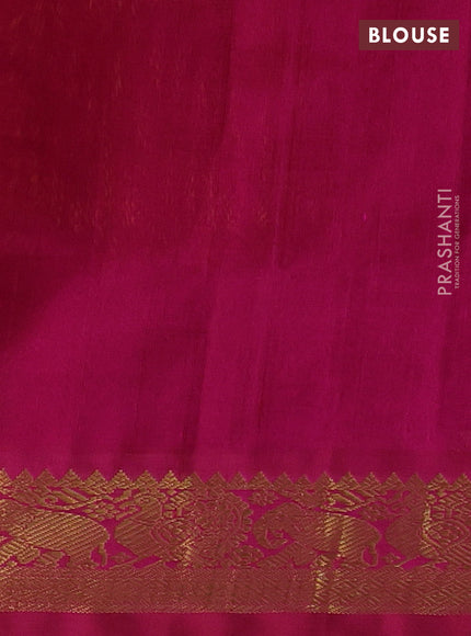 Silk cotton saree dark mustard and magenta pink with plain body and zari woven border