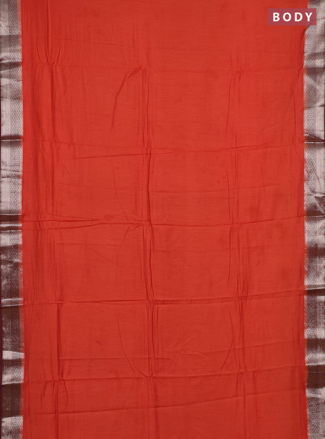 Orange & Maroon Semi Mangalgiri Cotton Saree - Brocade Blouse