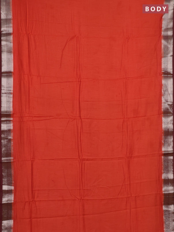 Orange & Maroon Semi Mangalgiri Cotton Saree - Brocade Blouse