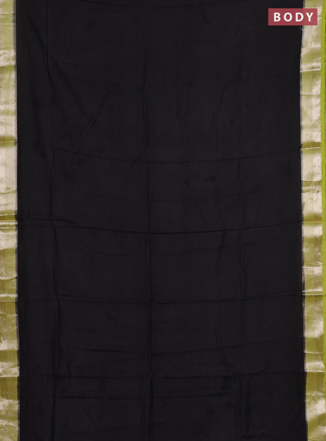 Black & Lime Green Semi Mangalgiri Cotton Saree - Brocade Blouse