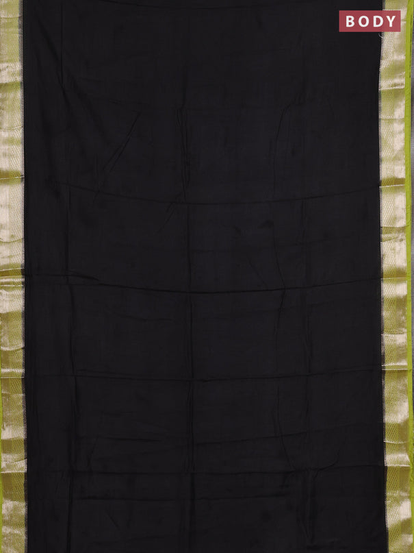 Black & Lime Green Semi Mangalgiri Cotton Saree - Brocade Blouse