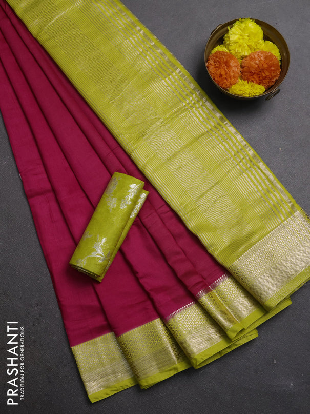 Pink & Lime Green Semi Mangalgiri Cotton Saree - Brocade Blouse