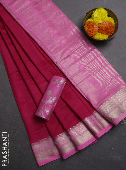 Tomato Pink & Pink Semi Mangalgiri Cotton Saree - Brocade Blouse