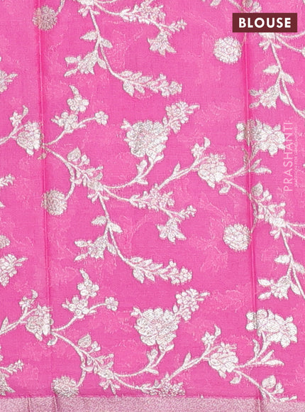 Tomato Pink & Pink Semi Mangalgiri Cotton Saree - Brocade Blouse