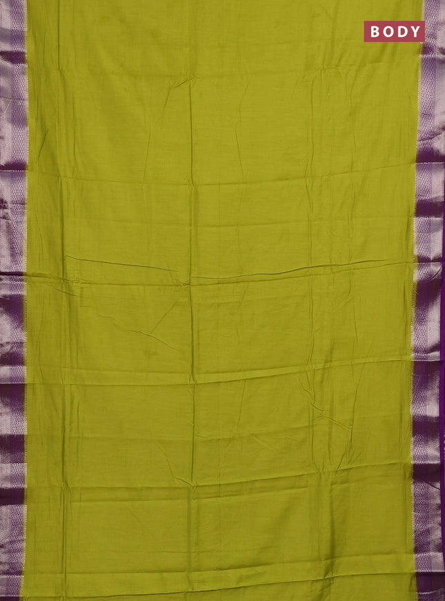 Lime Green & Purple Semi Mangalgiri Cotton Saree - Brocade Blouse