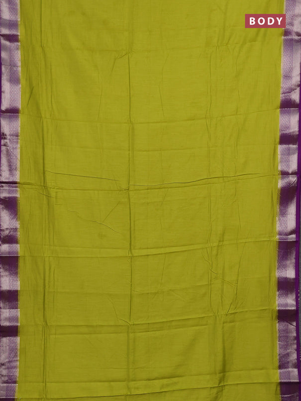 Lime Green & Purple Semi Mangalgiri Cotton Saree - Brocade Blouse