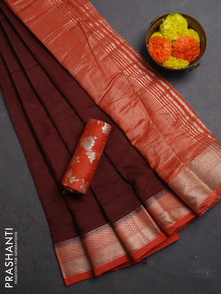 Maroon & Orange Semi Mangalgiri Cotton Saree - Brocade Blouse
