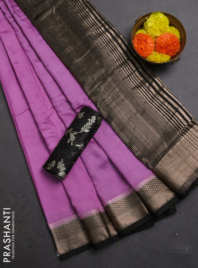 Lavender & Black Semi Mangalgiri Cotton Saree - Brocade Blouse