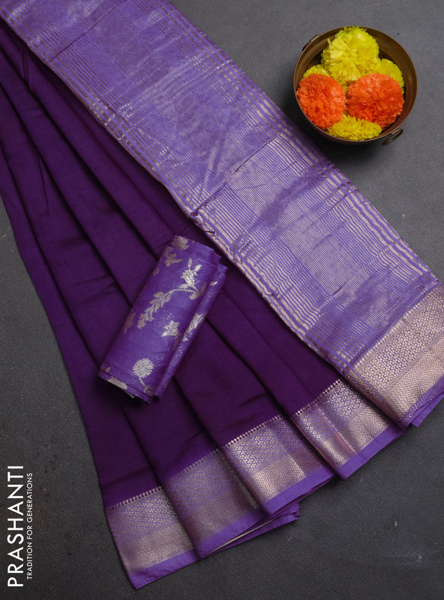Purple & Lavender Semi Mangalgiri Cotton Saree - Brocade Blouse