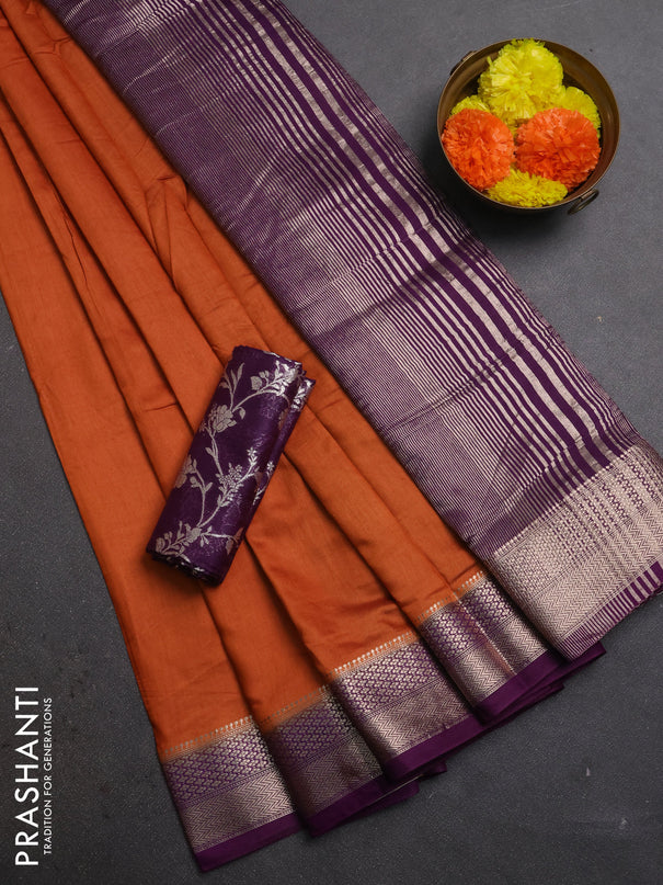 Rust & Purple Semi Mangalgiri Cotton Saree - Brocade Blouse