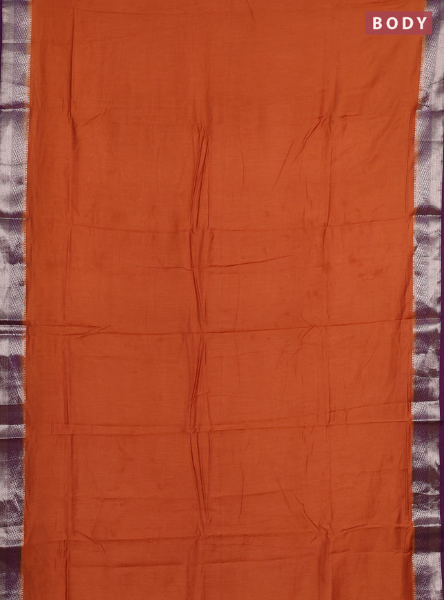 Rust & Purple Semi Mangalgiri Cotton Saree - Brocade Blouse