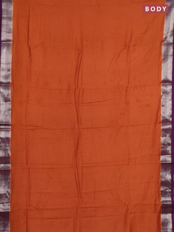 Rust & Purple Semi Mangalgiri Cotton Saree - Brocade Blouse