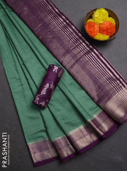 Pastel Green & Purple Semi Mangalgiri Cotton Saree - Brocade Blouse