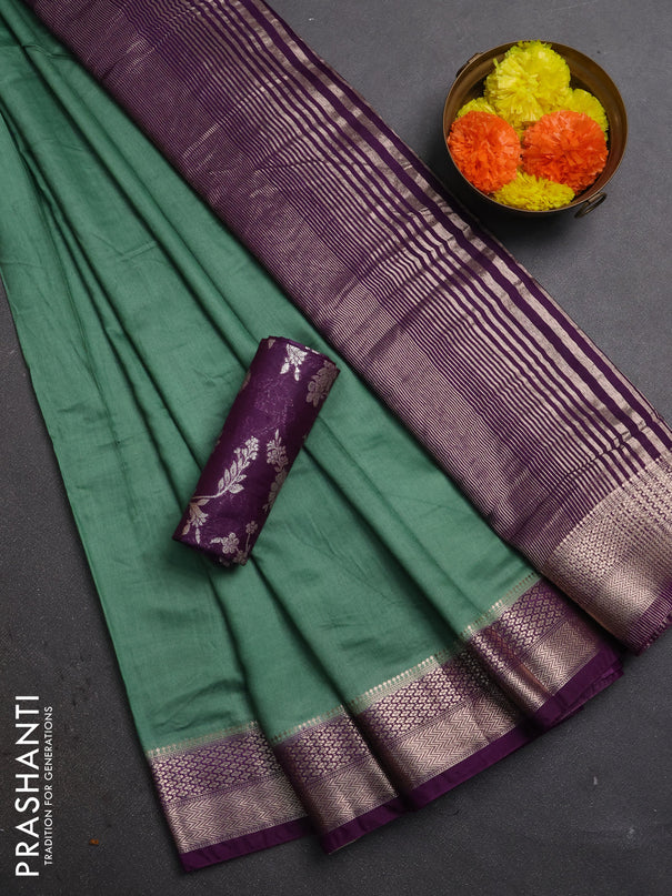 Pastel Green & Purple Semi Mangalgiri Cotton Saree - Brocade Blouse