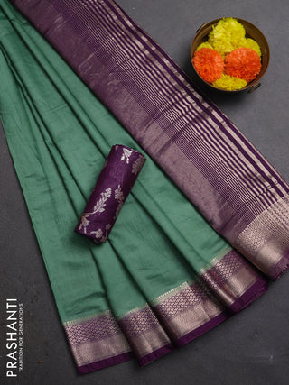 Pastel Green & Purple Semi Mangalgiri Cotton Saree - Brocade Blouse