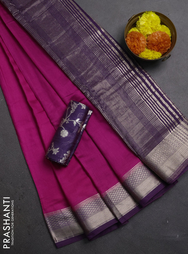 Pink & Purple Semi Mangalgiri Cotton Saree - Brocade Blouse