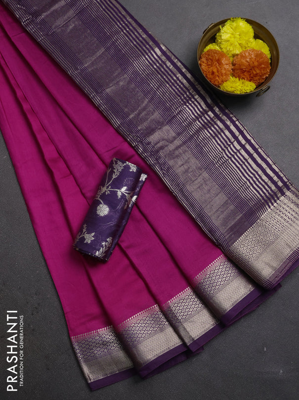 Pink & Purple Semi Mangalgiri Cotton Saree - Brocade Blouse