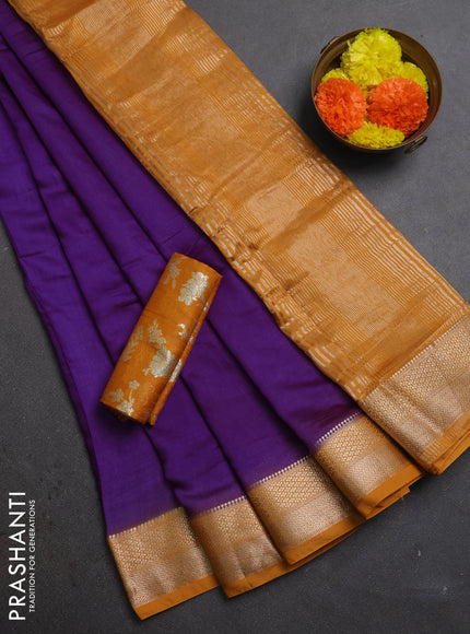 Purple & Mustard Yellow Semi Mangalgiri Cotton Saree - Brocade Blouse