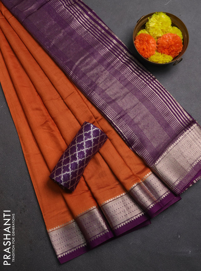 Rust  & Purple Semi Mangalgiri Cotton Saree - Brocade Blouse