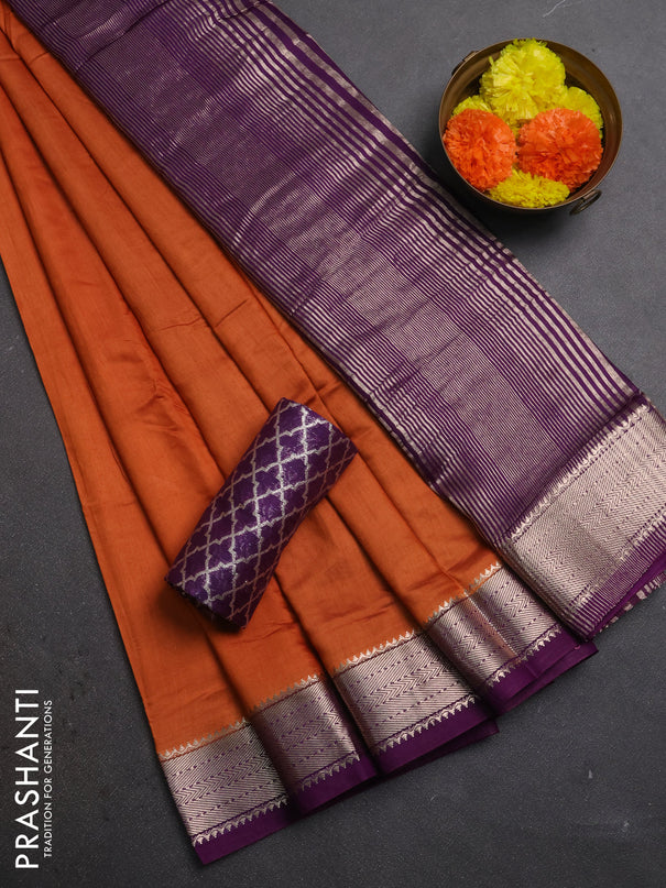 Rust  & Purple Semi Mangalgiri Cotton Saree - Brocade Blouse