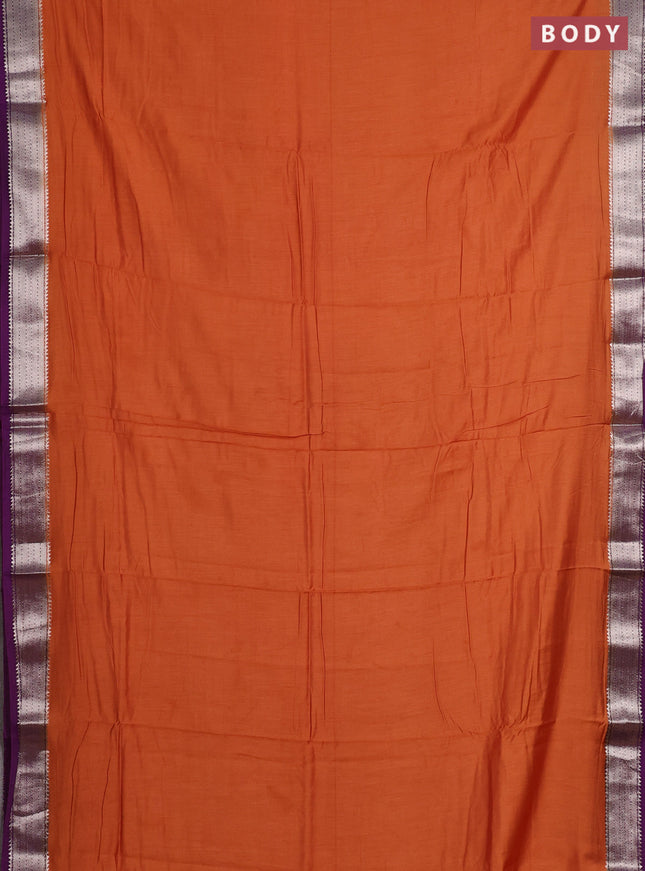 Rust  & Purple Semi Mangalgiri Cotton Saree - Brocade Blouse