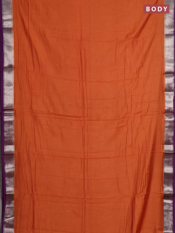 Rust  & Purple Semi Mangalgiri Cotton Saree - Brocade Blouse