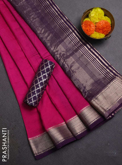 Pink & Purple Semi Mangalgiri Cotton Saree - Brocade Blouse