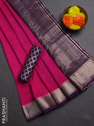 Pink & Purple Semi Mangalgiri Cotton Saree - Brocade Blouse