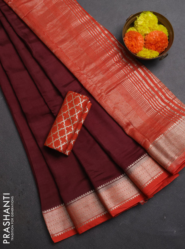 Maroon & Orange Semi Mangalgiri Cotton Saree - Brocade Blouse