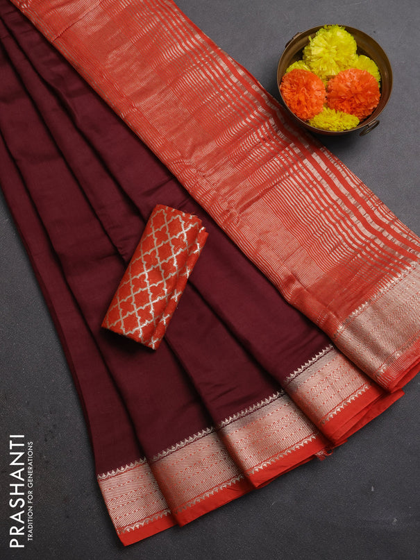 Maroon & Orange Semi Mangalgiri Cotton Saree - Brocade Blouse