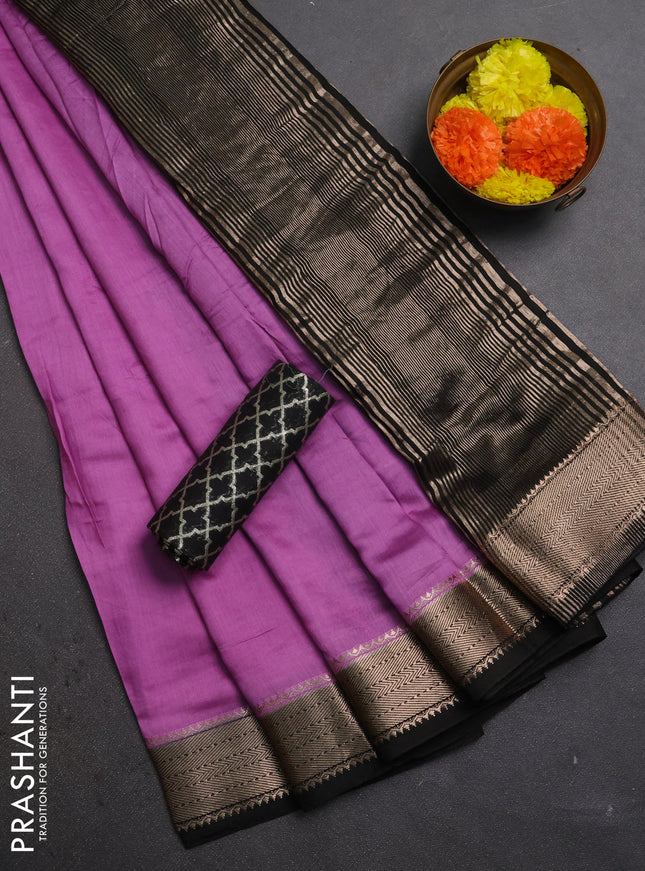 Lavender & Black Semi Mangalgiri Cotton Saree - Brocade Blouse