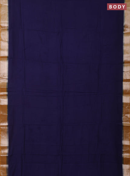 Navy Blue & Mustard Yellow Semi Mangalgiri Cotton Saree - Brocade Blouse