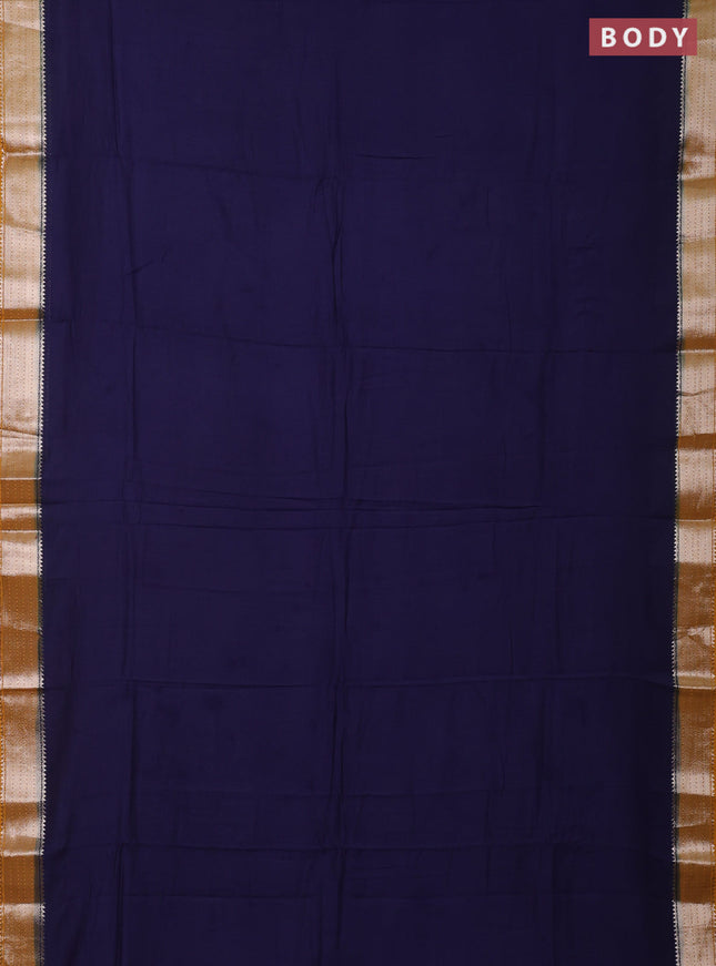 Navy Blue & Mustard Yellow Semi Mangalgiri Cotton Saree - Brocade Blouse