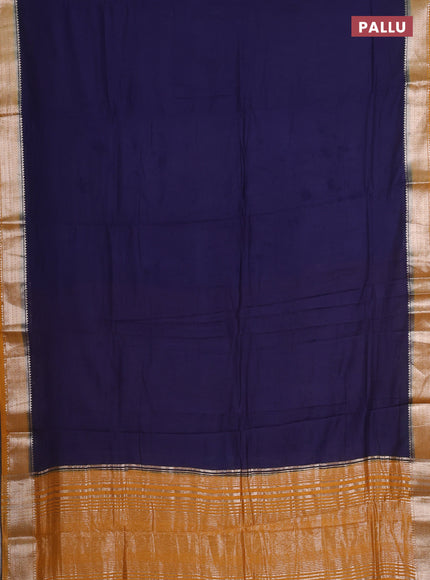 Navy Blue & Mustard Yellow Semi Mangalgiri Cotton Saree - Brocade Blouse