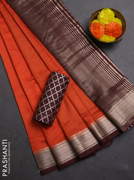 Orange & Maroon Semi Mangalgiri Cotton Saree - Brocade Blouse