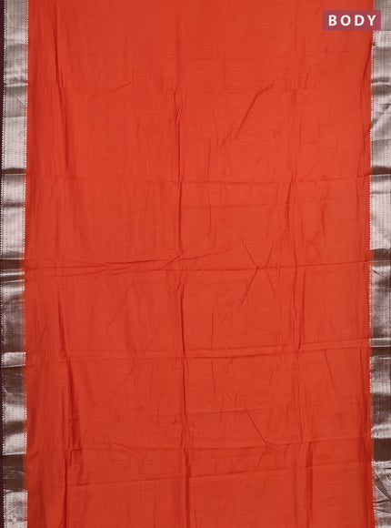Orange & Maroon Semi Mangalgiri Cotton Saree - Brocade Blouse