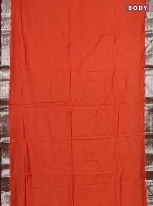 Orange & Maroon Semi Mangalgiri Cotton Saree - Brocade Blouse