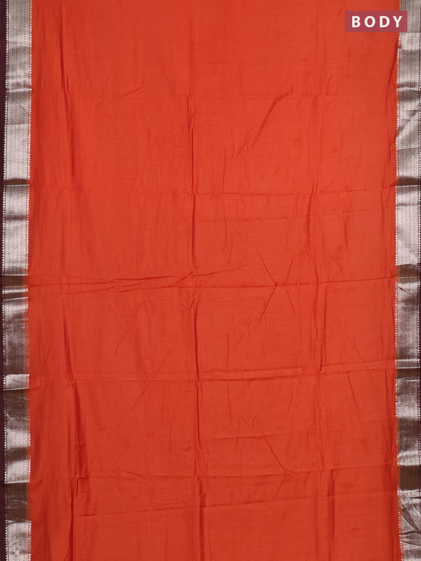Orange & Maroon Semi Mangalgiri Cotton Saree - Brocade Blouse