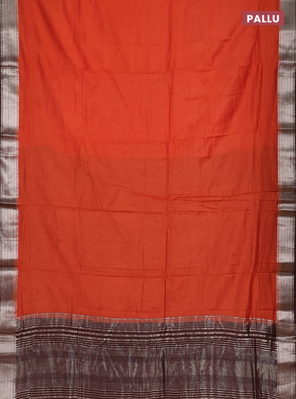 Orange & Maroon Semi Mangalgiri Cotton Saree - Brocade Blouse