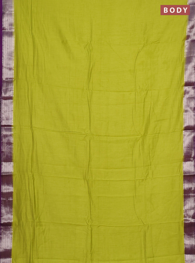 Lime Green & Purple Semi Mangalgiri Cotton Saree - Brocade Blouse