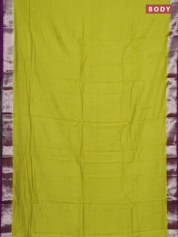 Lime Green & Purple Semi Mangalgiri Cotton Saree - Brocade Blouse