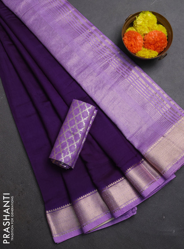 Purple & Lavender Semi Mangalgiri Cotton Saree - Brocade Blouse